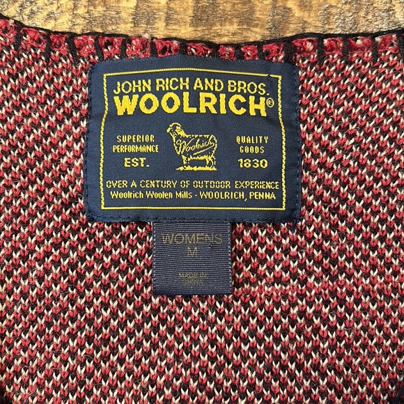 Vintage Woolrich Christmas Deer Buffalo Check Snowflake Red Black Zip Up Vest M - Picture 3 of 9